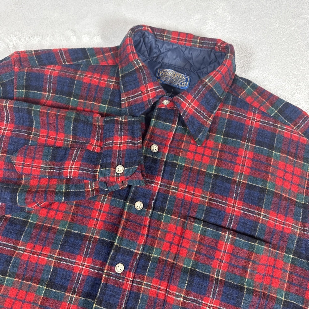 Pendleton Shirt Size Large Vintage Wool Red/Green Plaid Light Flannel Button Up